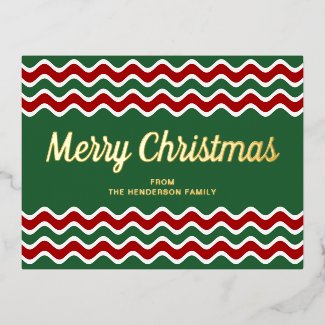 Gold Script Green Stripes Merry Christmas