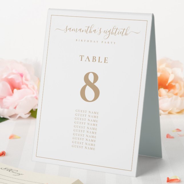 Gold Script Guest Names Birthday Table Number Table Tent (In SItu (Wedding))