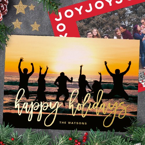 GOLD Script Happy Holidays Christmas Foil Holiday Card