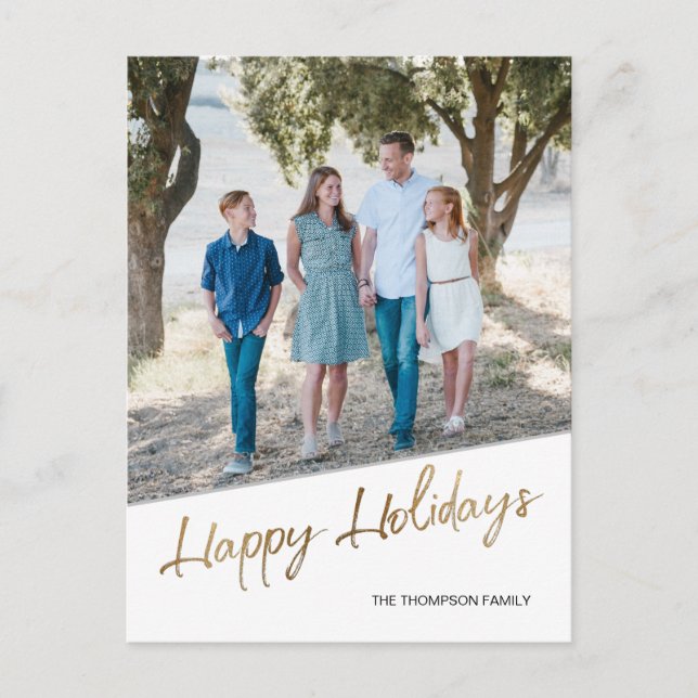 Gold Script Happy Holidays Family photo Postcard (Front)
