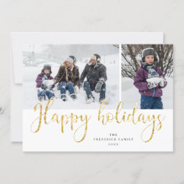 Gold Script Happy Holidays Tartan Photo Card