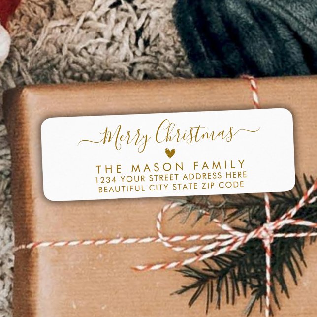 Gold Script Heart Christmas Return Address Label (Creator Uploaded)