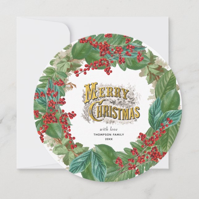 Gold Script Holiday Merry Christmas Cicle Card (Front)
