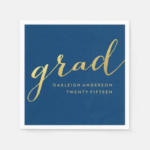 Gold Script in Navy Graduation Napkins