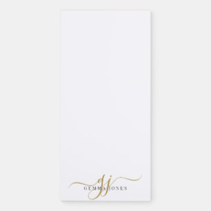 Gold Script Initials Monogram Minimalist White Magnetic Notepad
