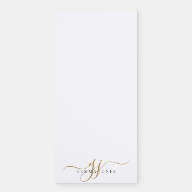 Gold Script Initials Monogram Minimalist White Magnetic Notepad (Front)