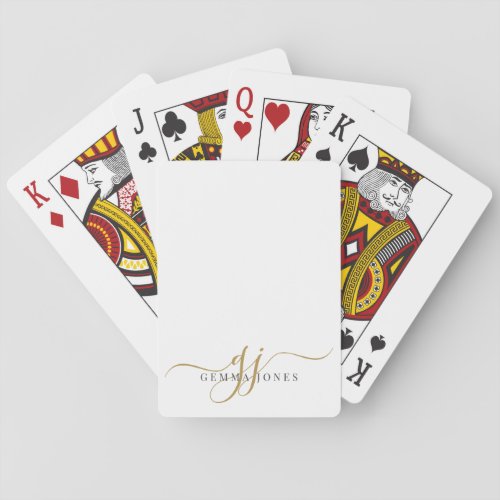 Gold Script Initials Monogram Minimalist White Poker Cards