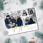 Gold Script Joyful 4 Photo Christmas Holiday Card<br><div class="desc">An elegant photo holiday card featuring your special favorite 4 photos and your family name and date set in classic modern typography over a chic script message of joy. Designed by Thisisnotme©</div>