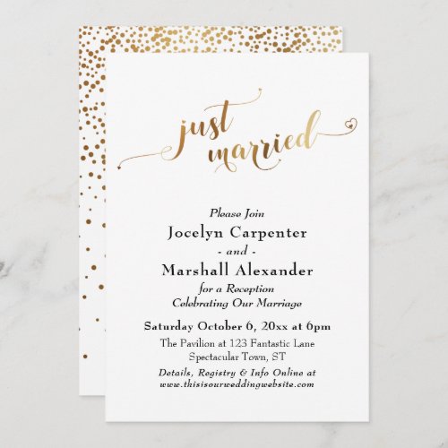 Gold Script Just Married Confetti Back Invitation
