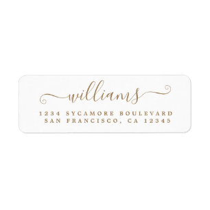 Gold Script Last Name Return Address Label