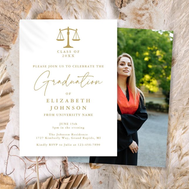 Gold Script Law School Photo Graduation Party Invitation (Gold Script Law School Photo Graduation Party Invitation)