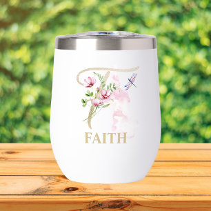 Gold Script Letter F Monogram Personalized Name Thermal Wine Tumbler