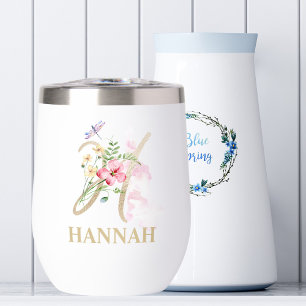 Gold Script Letter H Monogram Personalized Name Thermal Wine Tumbler