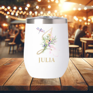 Gold Script Letter J Monogram Personalized Name Thermal Wine Tumbler