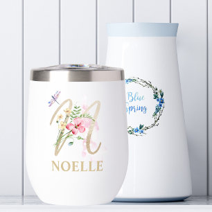 Gold Script Letter N Monogram Personalized Name Thermal Wine Tumbler