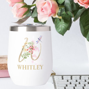 Gold Script Letter W Monogram Personalized Name Thermal Wine Tumbler