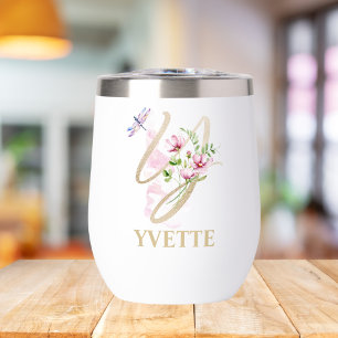 Gold Script Letter Y Monogram Personalized Name Thermal Wine Tumbler