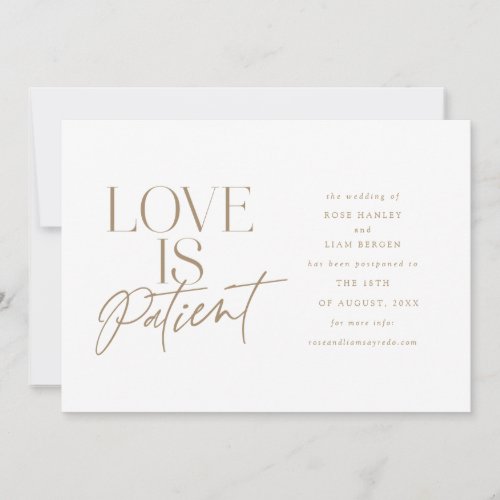 Gold Script Love Wedding Postponed Change the Date Announcement