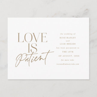 Gold Script Love Wedding Postponed Change the Date Postcard