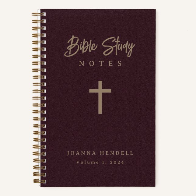 Gold Script Mahogany Leather Look Bible Study Notebook (Front)