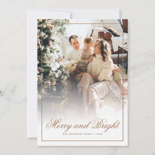 Gold Script Merry and Bright Christmas Photo  Holiday Card