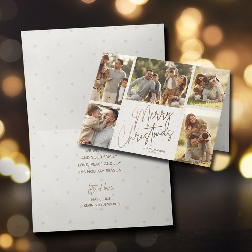 Gold Script Merry Christmas 5 Photo Holiday Card