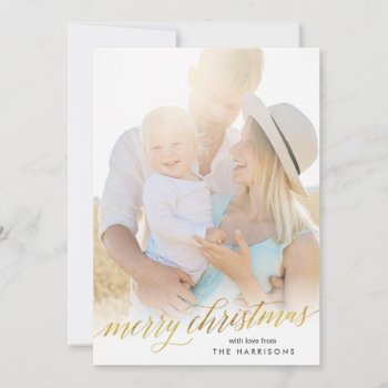Gold Script Merry Christmas Card In Faux Foil by BanterandCharm at Zazzle
