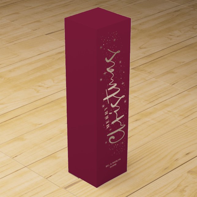 Gold Script Merry Christmas Cranberry Wine Box (Front)