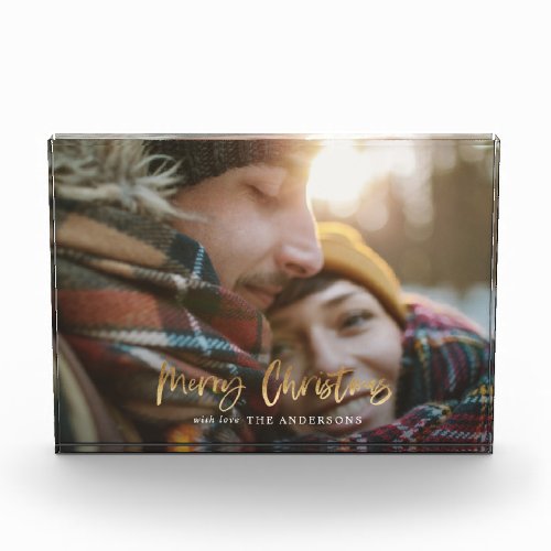 Gold script merry christmas holiday  photo block