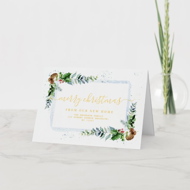 gold script Merry christmas moving announcement (Front)