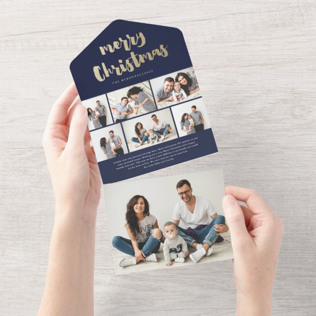 Gold Script Merry Christmas Photo Holiday All In One Invitation (Tearaway)