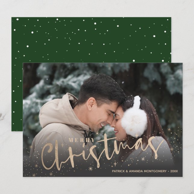 Gold Script Merry Christmas Photo Holiday Card (Front/Back)