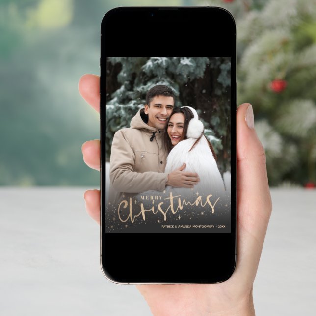 Gold Script Merry Christmas Photo Holiday Card (Front Digital)