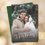 Gold Script Merry Christmas Photo Holiday Card<br><div class="desc">Celebrate the holidays with this elegant Christmas card featuring MERRY CHRISTMAS and your names in chic lettering. Just upload your favorite family photo and add your family personalization. *CHANGE THE COLOR on the back of the card to match your photo. **HORIZONTAL card done for you in our store. Select High...</div>