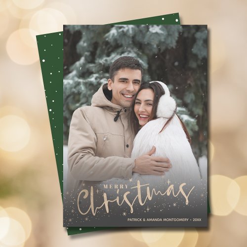Gold Script Merry Christmas Photo Holiday Card