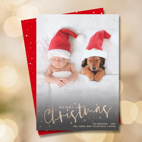 Gold Script Merry Christmas Photo Holiday Card