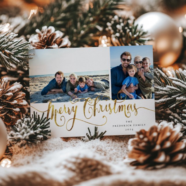 Gold Script Merry Christmas Tartan Photo Card (Creator Uploaded)