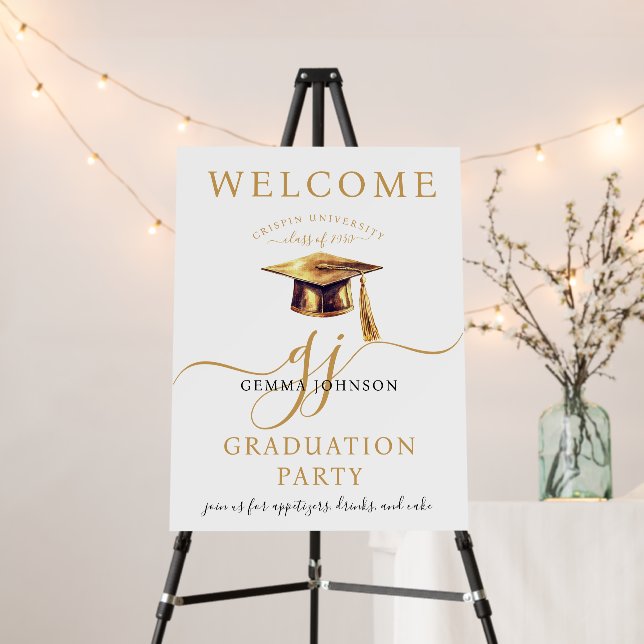 Gold Script Minimalist Graduation Party Welcome  Foam Board (In Situ (Stand))
