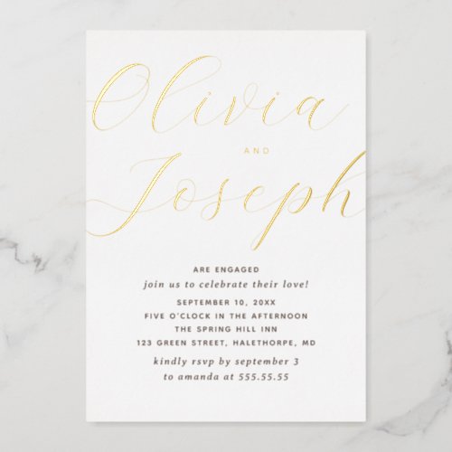 Gold script minimalist wedding engagement party foil invitation