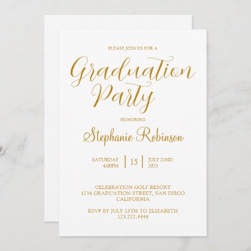 Gold Script Modern Calligraphy Graduation Party Invitation | Zazzle