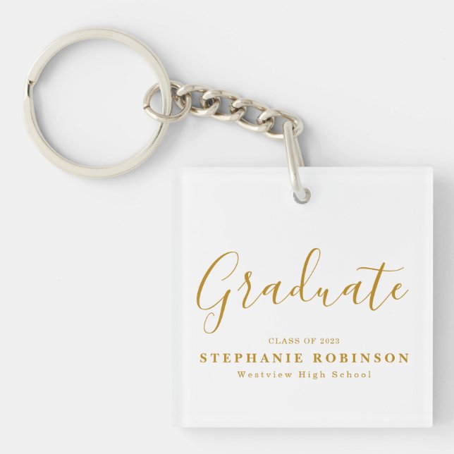 Gold Script Modern Graduation Keychain (Front)