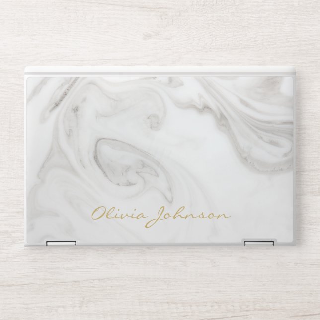 Gold Script | Modern Marble Pattern HP Laptop Skin (Front)
