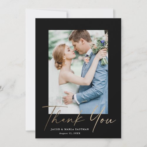 Gold Script Modern Minimal Photo Wedding  Thank You Card