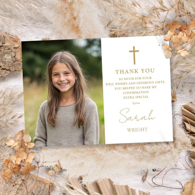 Gold Script Modern Photo Confirmation Thank You Card (Gold Script Modern Photo Confirmation Thank You Card)