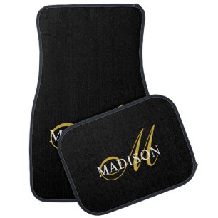 Gold Script Monogram Black Car Floor Mat