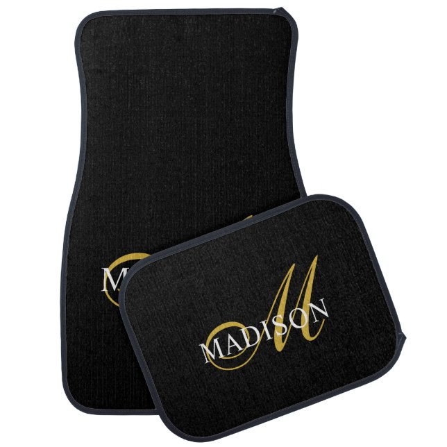 Gold Script Monogram Black Car Floor Mat (Set)