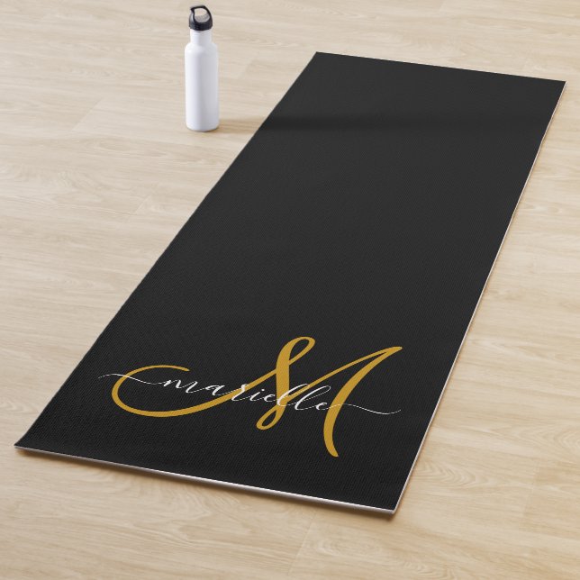 Gold Script Monogram Black Yoga Mat (In Situ)