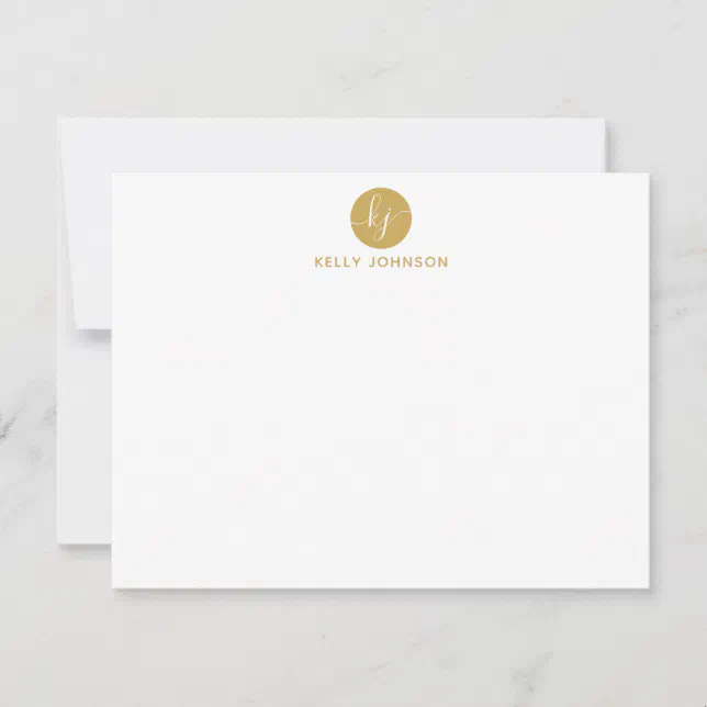 Gold Script Monogram Circle Modern Elegant Classic Note Card | Zazzle