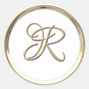 Gold Script Monogram Initial R on any color Classic Round Sticker