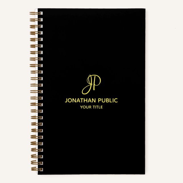 Gold Script Monogram Initial Template Customer Notebook (Front)